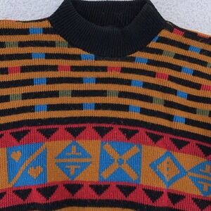 Vintage Spunky Geometric Knit Sweater BOXY Medium Pattern Cottagecore Grannycore